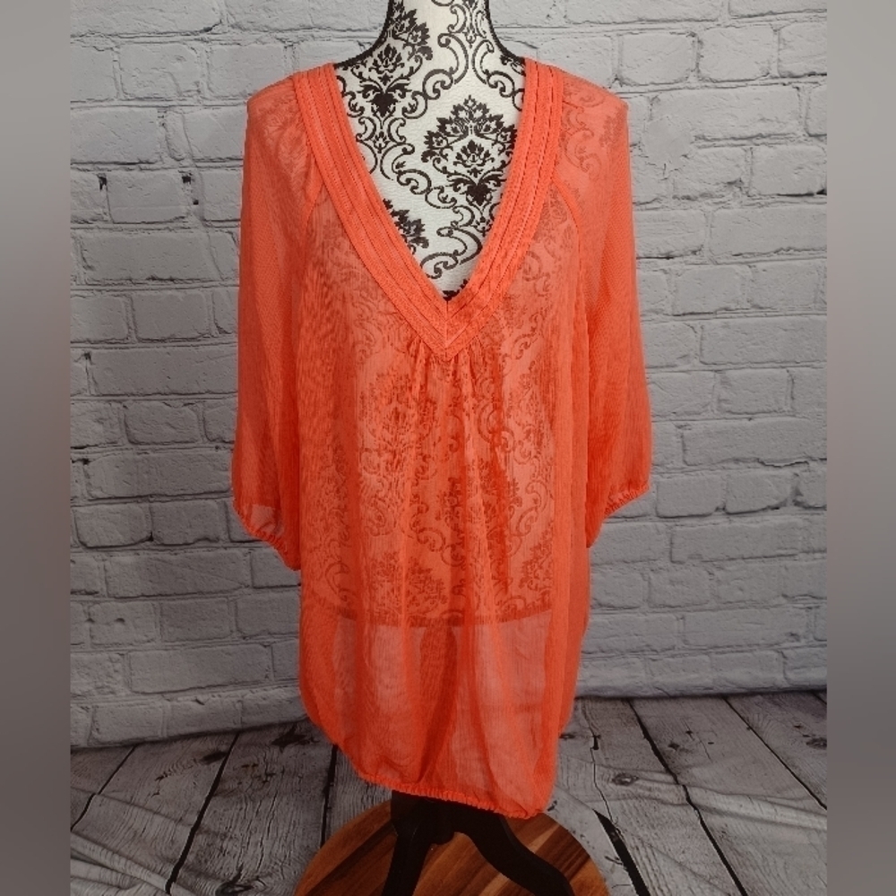 Lane Bryant women's long sleeve popover size 24 sheer top b11